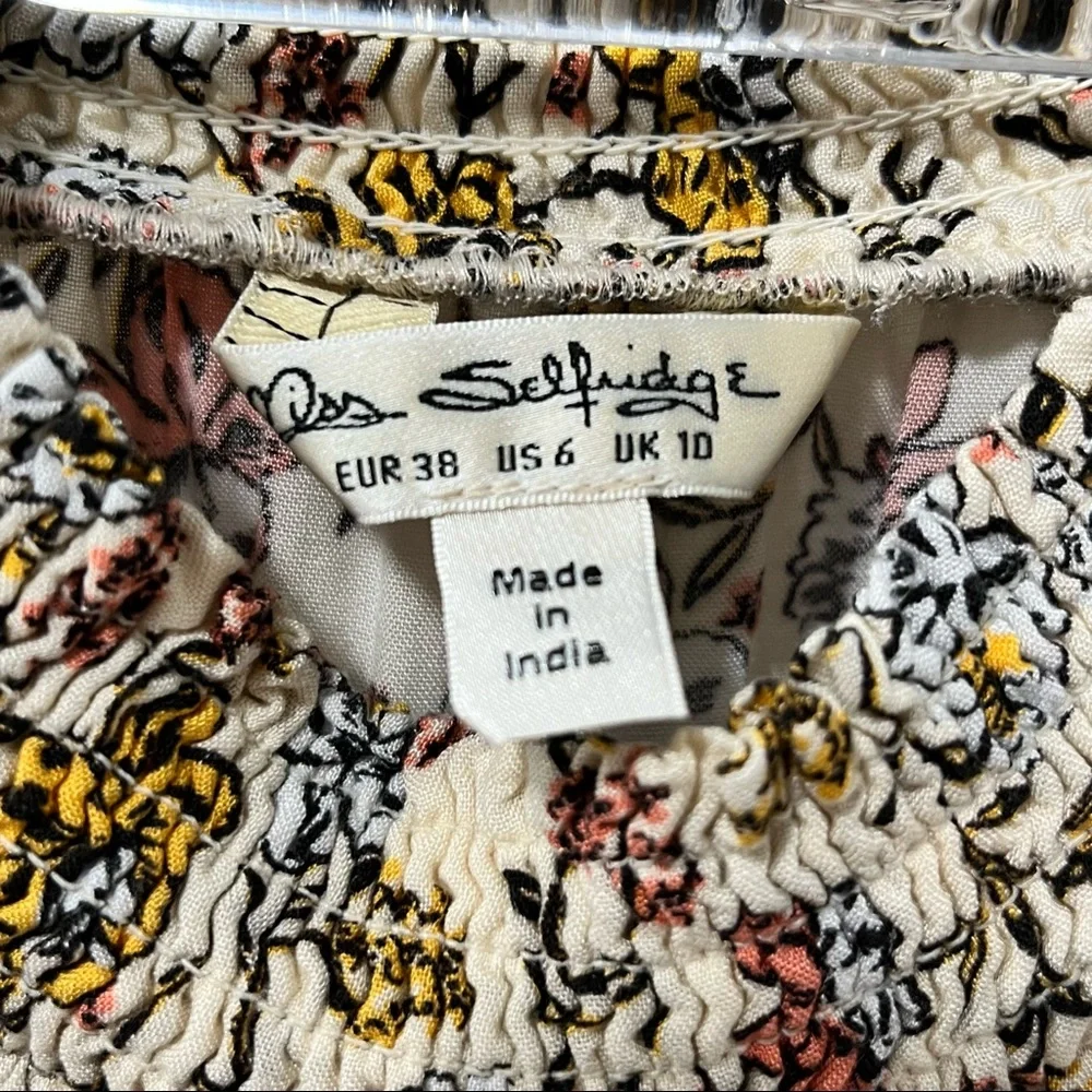 Miss Selfridge shirred smock dress in ditsy floral - Picture 8 of 8